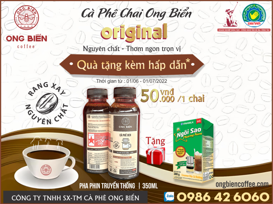 Cà phê Ong Biển pha sẵn chai 350ml